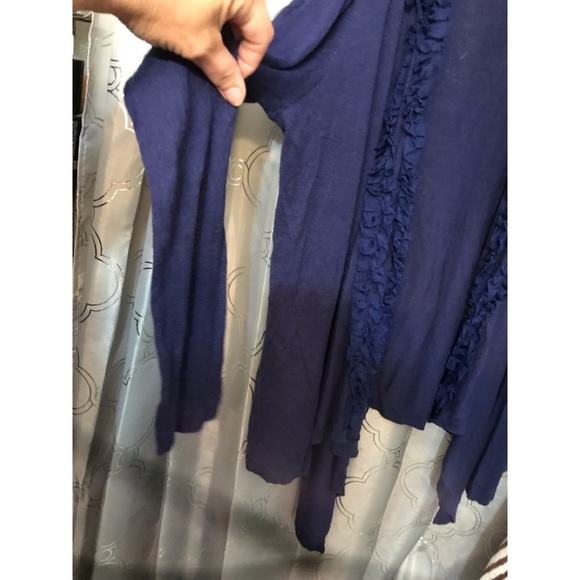 Sweaterworks large royal blue waterfall front no closure sweater sheer detail - Picture 2 of 9